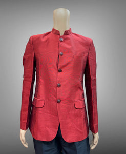 Silk Plain Crimson Red Short Jacket / Bandhgala