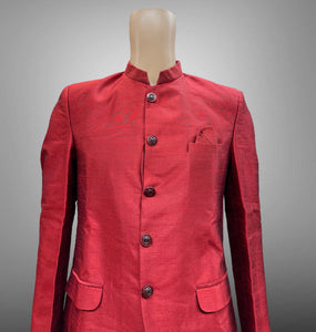 Silk Plain Crimson Red Short Jacket / Bandhgala