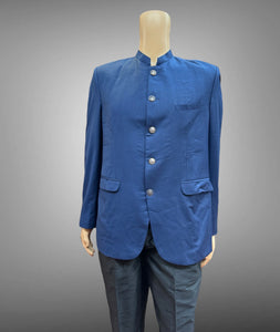 Silk Plain Oxford Blue Short Jacket / Bandhgala