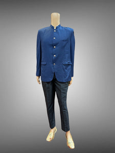 Silk Plain Oxford Blue Short Jacket / Bandhgala