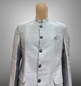 Silk Plain Silver Grey Short Jacket / Bandhgala