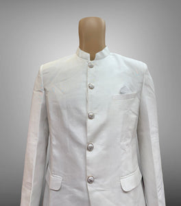 Silk Plain White Short Jacket / Bandhgala