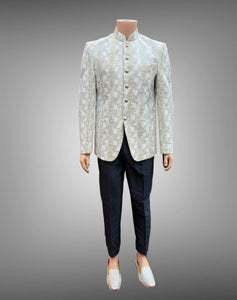 Silk Printed /Embroidered Dutch White Short Jacket / Bandhgala