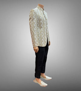 Silk Printed /Embroidered Dutch White Short Jacket / Bandhgala