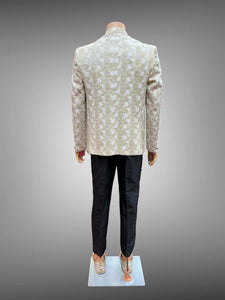 Silk Printed /Embroidered Dutch White Short Jacket / Bandhgala