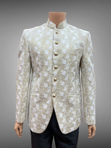 Silk Printed /Embroidered Dutch White Short Jacket / Bandhgala