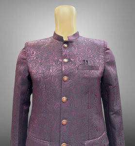 Silk Self Printed Dark Wine Short Jacket / Bandhgala