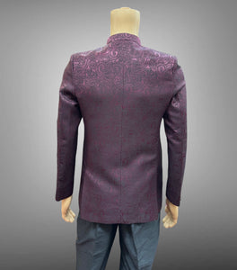 Silk Self Printed Dark Wine Short Jacket / Bandhgala