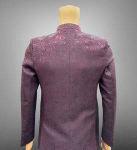 Silk Self Printed Dark Wine Short Jacket / Bandhgala