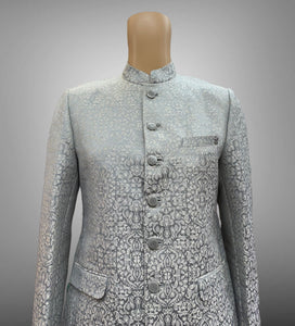 Silk Self Printed Iridescent Silver Grey Short Jacket / Bandhgala