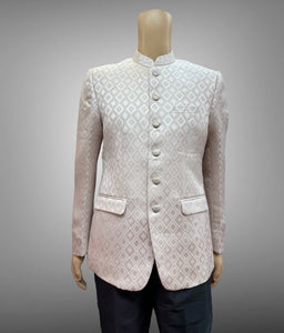 Silk Self Printed Pale Pink Short Jacket / Bandhgala