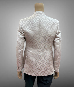 Silk Self Printed Pale Pink Short Jacket / Bandhgala