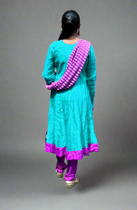 Silk Cotton Turquoise Green Embroidered Anarkali / Gown