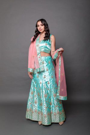 Buy Blue Silk Round Embroidered Bridal Lehenga Set For Women by RI.Ritu  Kumar Online at Aza Fashions.