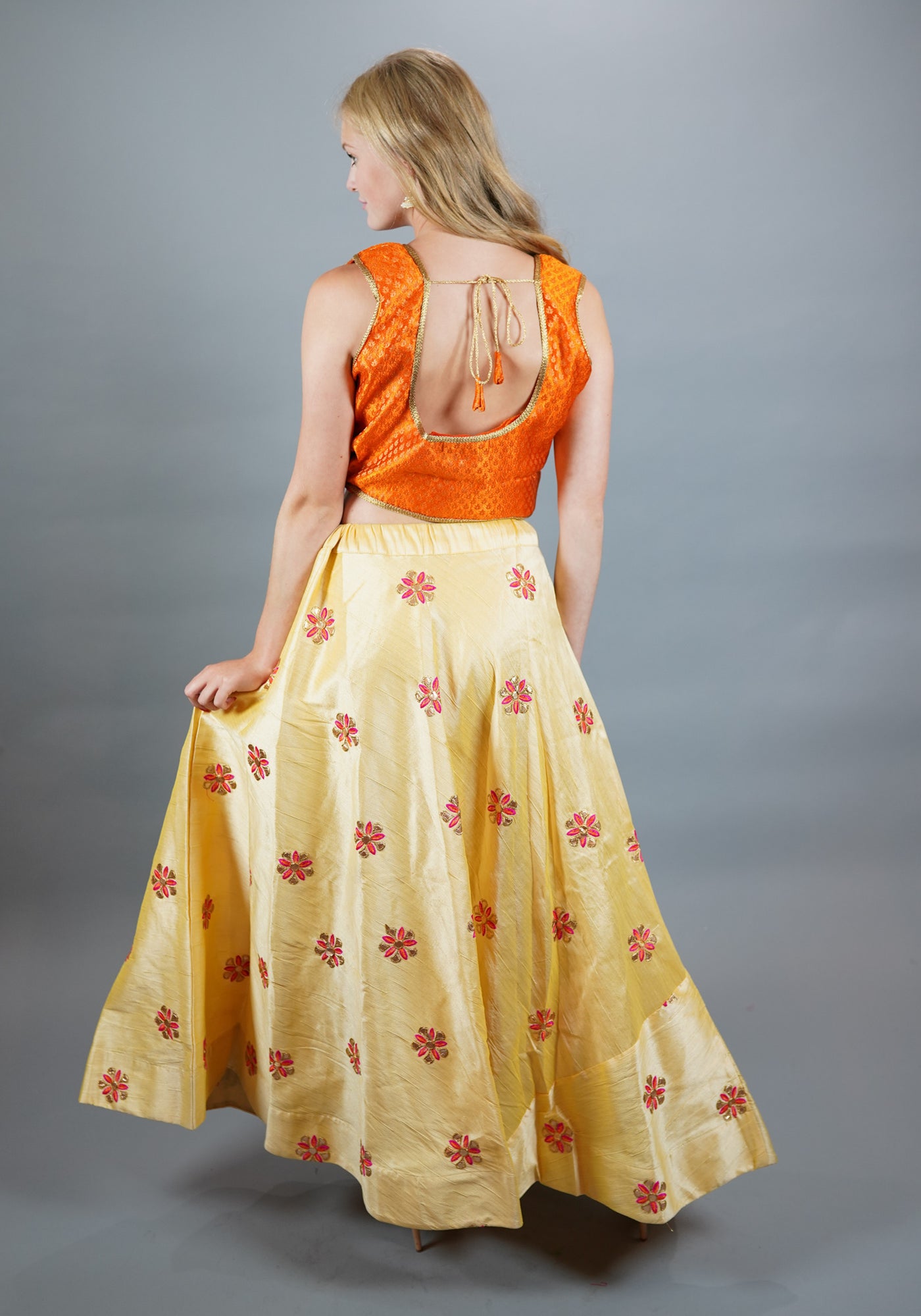 Buy Yellow Embroidered Off-Shoulder Lehenga Online in USA with Dupatta –  Pure Elegance