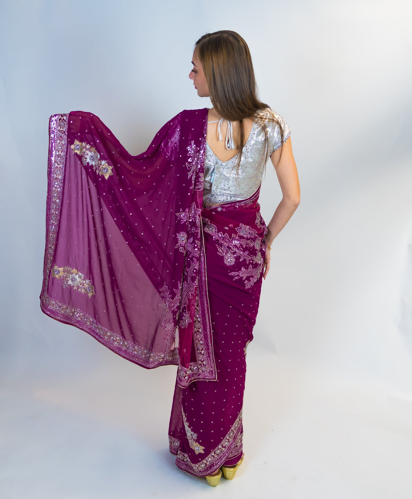 Organza Sequins Luxury Saree | TITLIYAN | SR202122- Mauve - M | Fancy sarees  party wear, Fashionable saree blouse designs, Traditional blouse designs