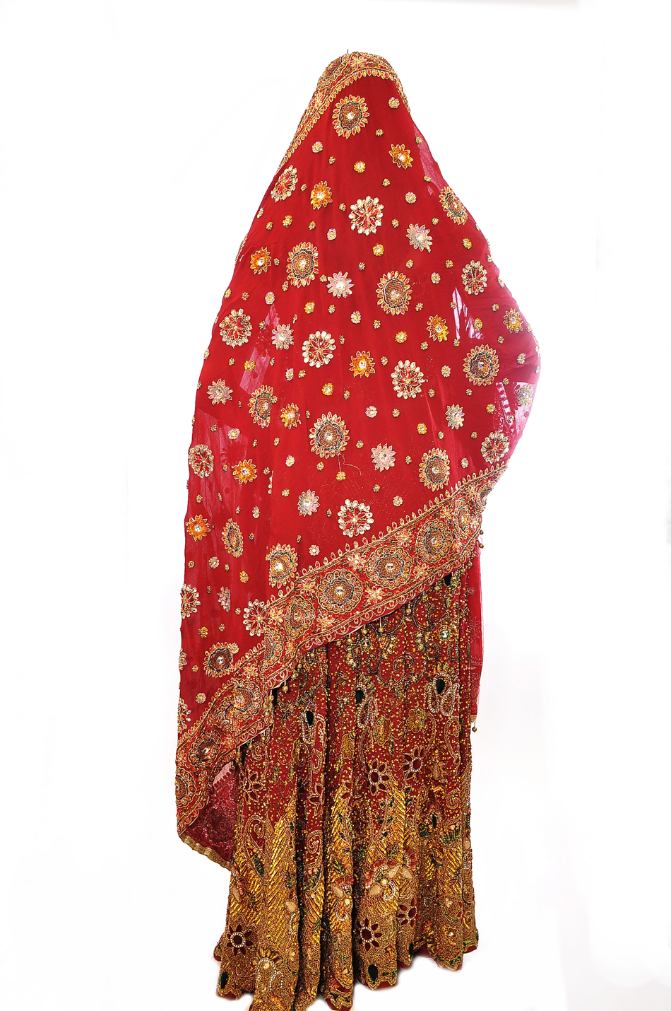 Sanskriti Vintage Heavy Dupatta 100% Pure Chiffon Silk Red Hand Beaded