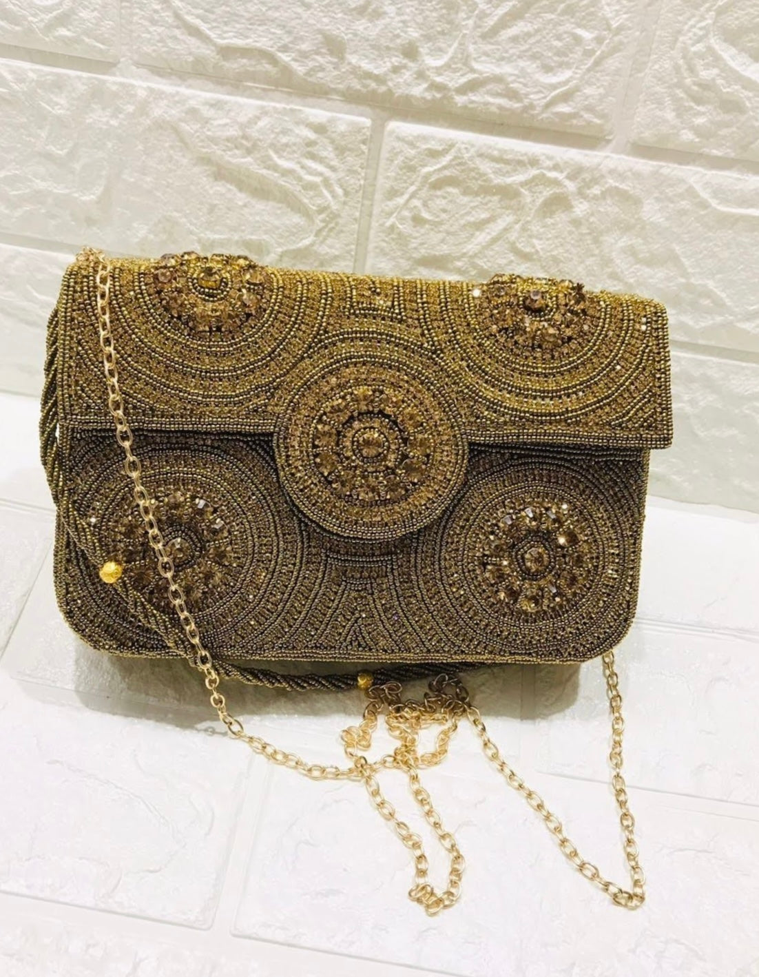Vintage bronze beaded purse - Gem