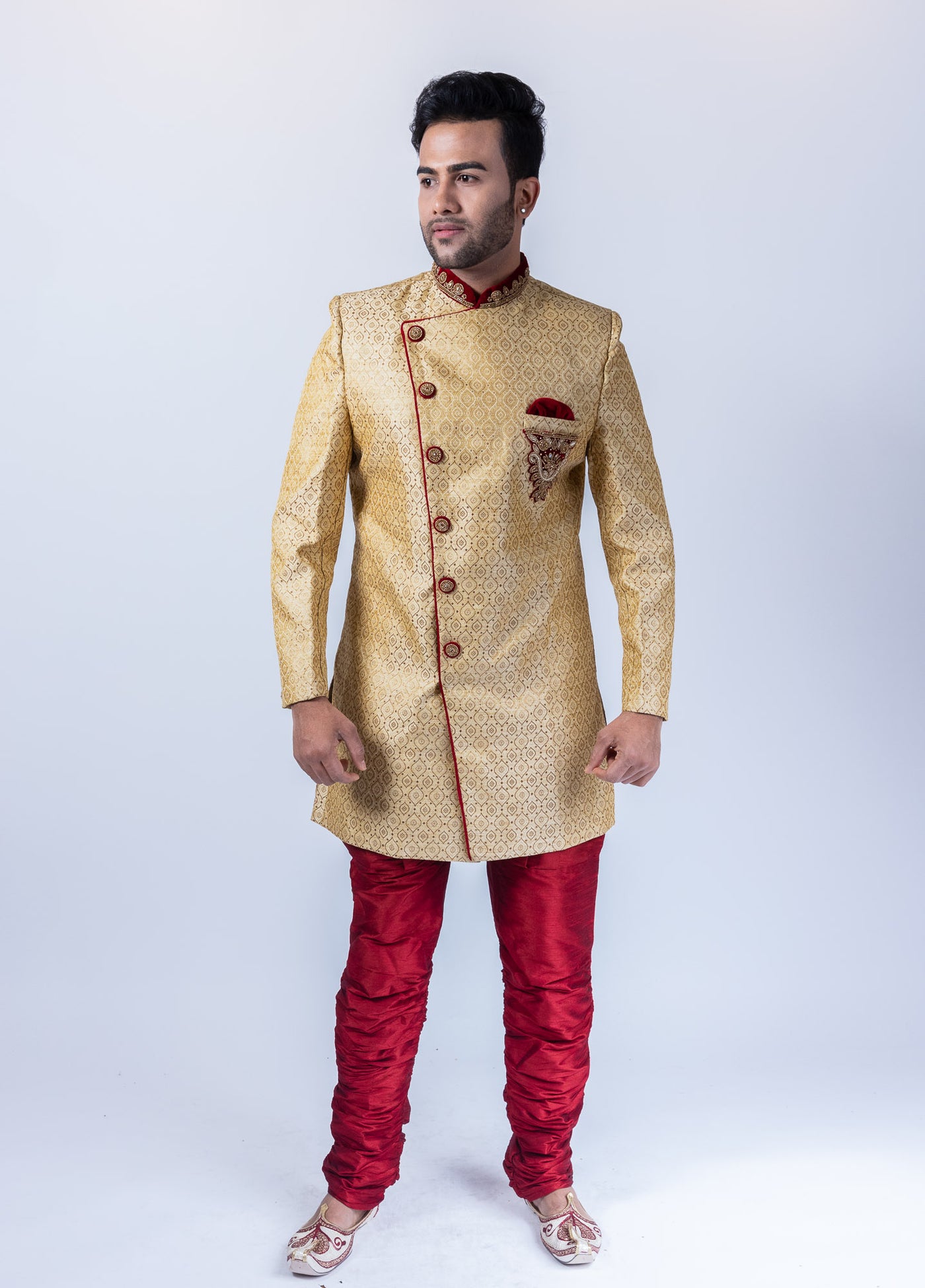 Buy Cream Silk Self Hand Work Floral Pattern Jacket With Sherwani Set For  Men by Aryavir Malhotra Online at Aza Fashions.