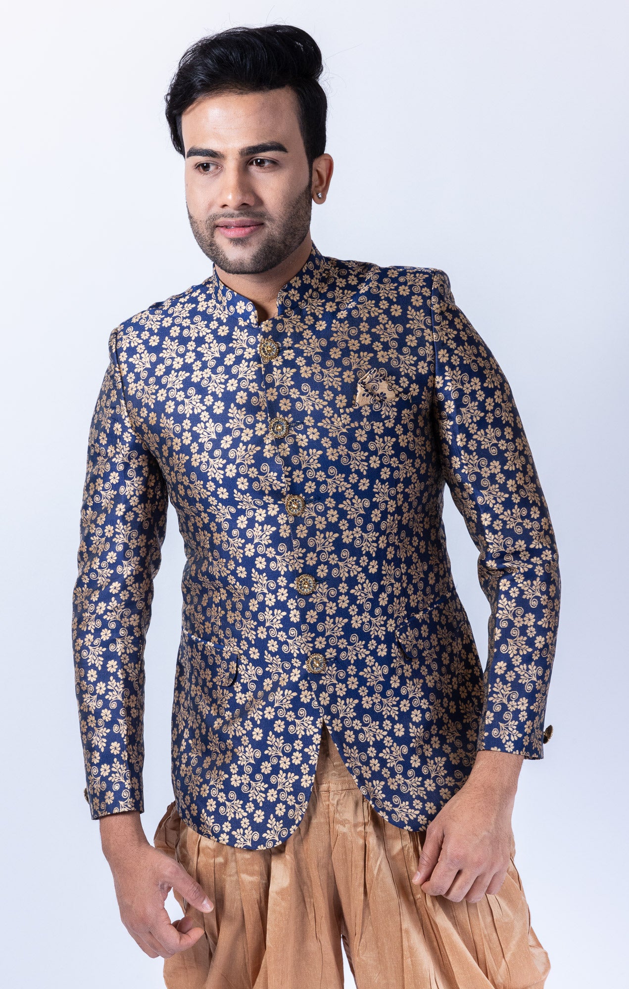 Viscose Cream Kurta Pajama With Silk Blend Ogee Pattern Modi Jacket |  Exotic India Art