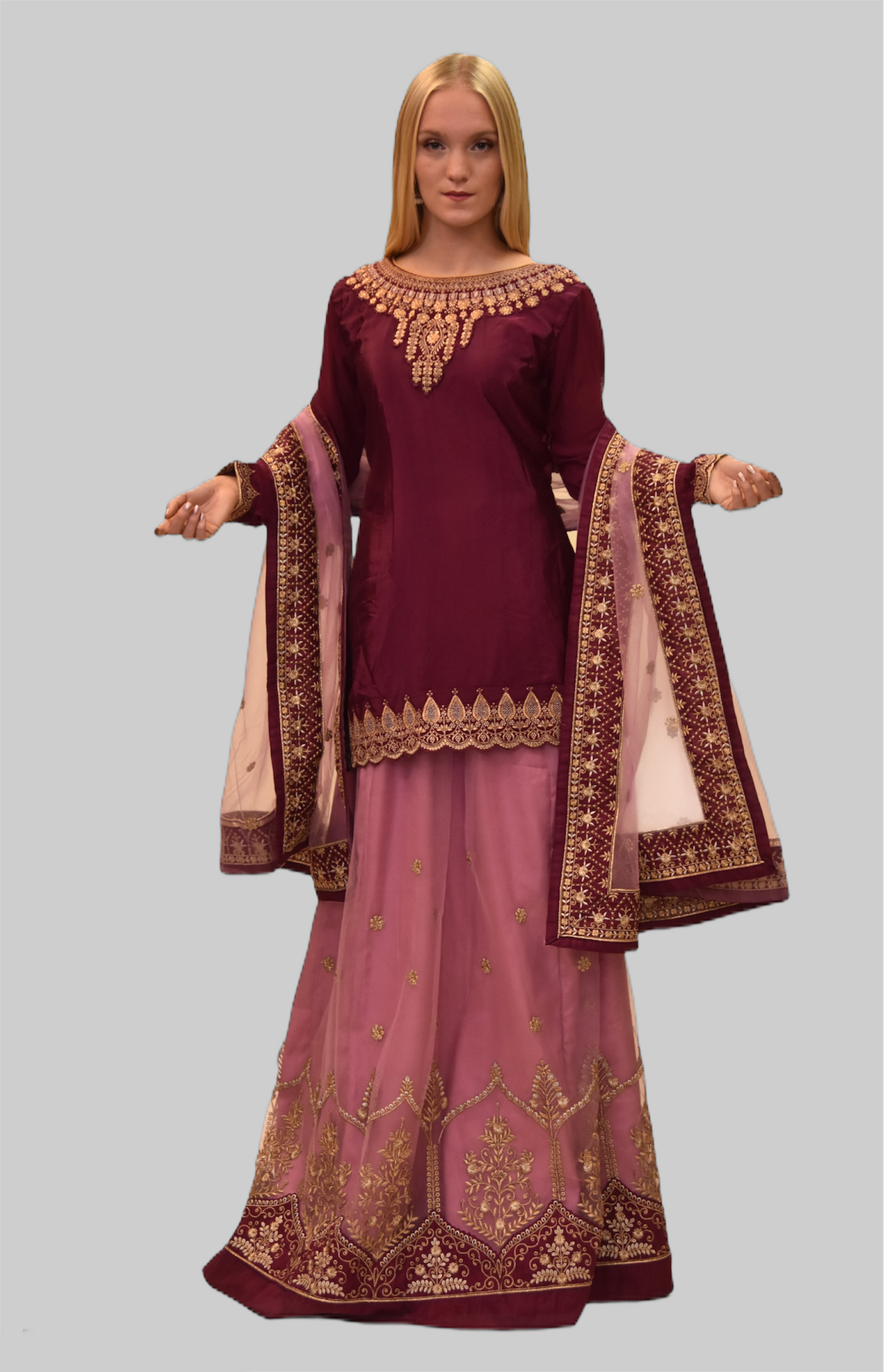 Embroidered Silk Byzantium Purple With Thulian Pink Skirt Anarkali Spl –  Heritage India Fashions