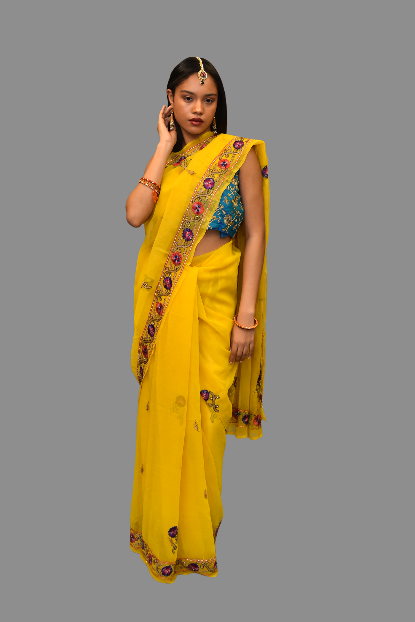 Bright Yellow Katan Silk Saree Set Design by NEITRI at Pernia's Pop Up Shop  2024