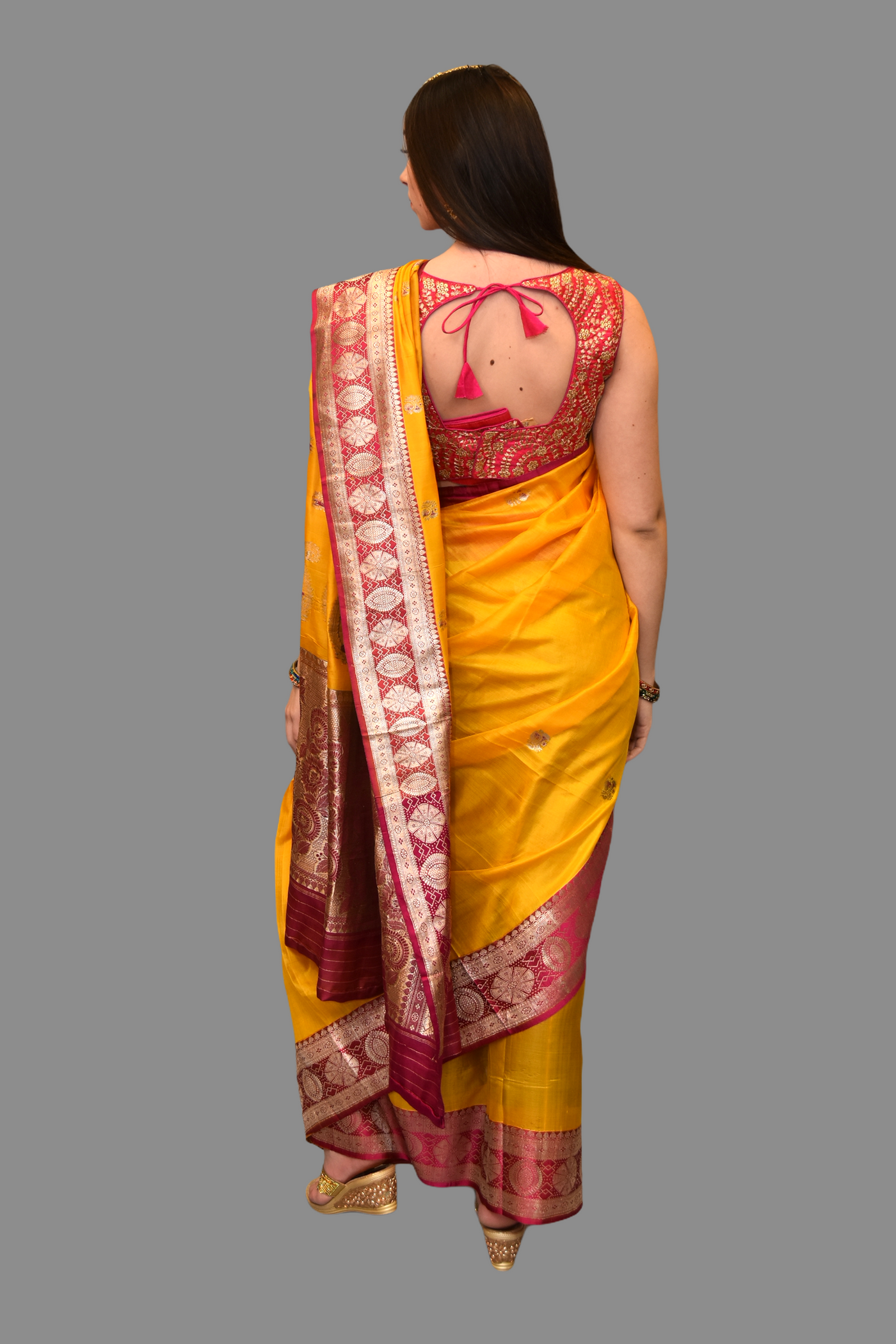 Organza Saree with Zari Border - Yellow – Naina Jain